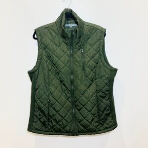 Serra Olive Green Quilted Puffer Vest Mock Neck Full Zip Ribbed Sides XL
